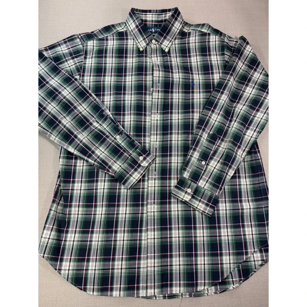Vintage Polo Ralph Lauren Men's Plaid Classic Fit Button Up Dress Shirt Size L